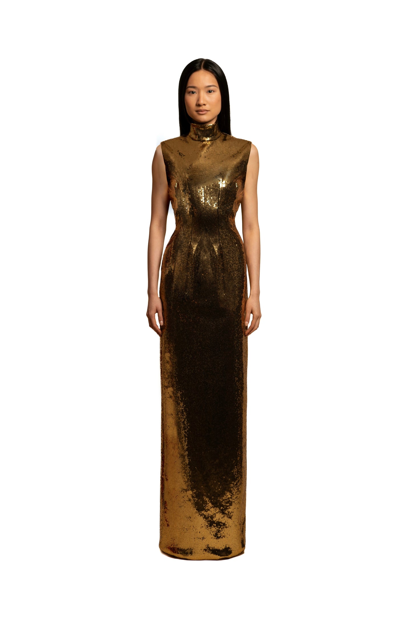 GOLD SEQUIN EMBELLISHED STRAIGHT DRESS