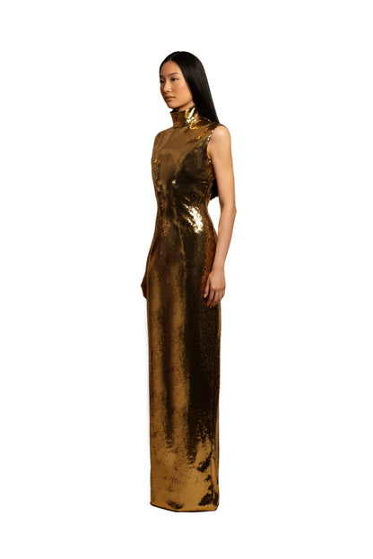 GOLD SEQUIN EMBELLISHED STRAIGHT DRESS