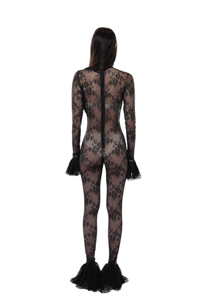 LACE RUFFLE CATSUIT