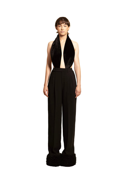 TAILORED PANTS WITH SHERPA FUR TRIM