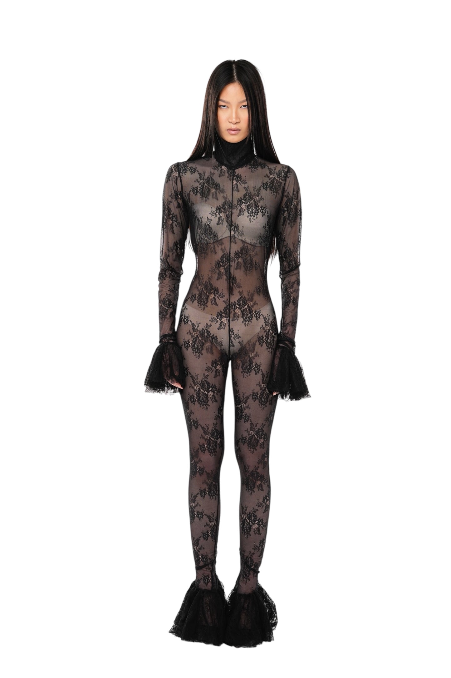 LACE RUFFLE CATSUIT