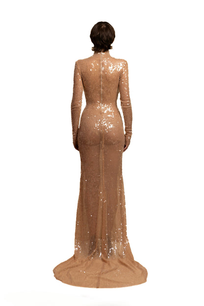 SEQUIN MESH GOWN